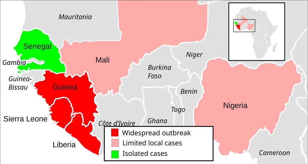 Peta Persebaran Penyakit Ebola di Afrika