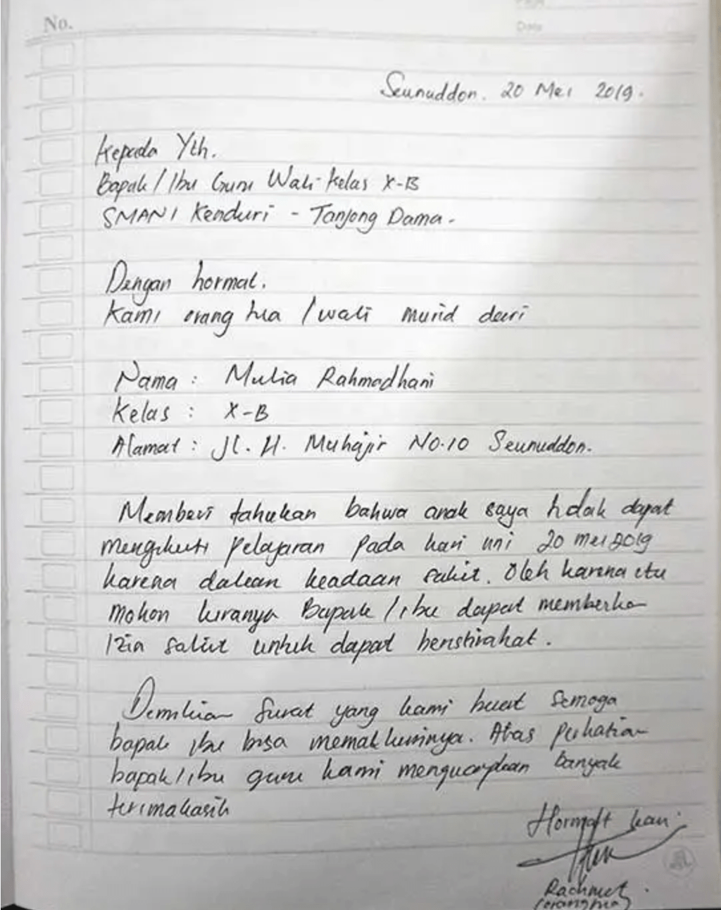 contoh surat izin tulis tangan