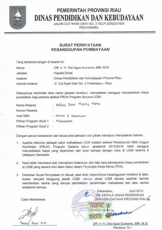 Contoh Surat Pernyataan Bermaterai