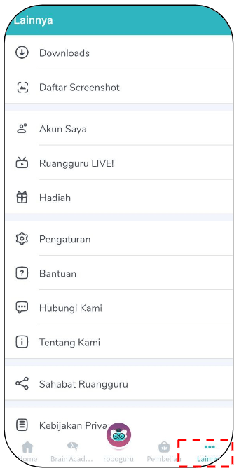 Screenshot menu Lainnya