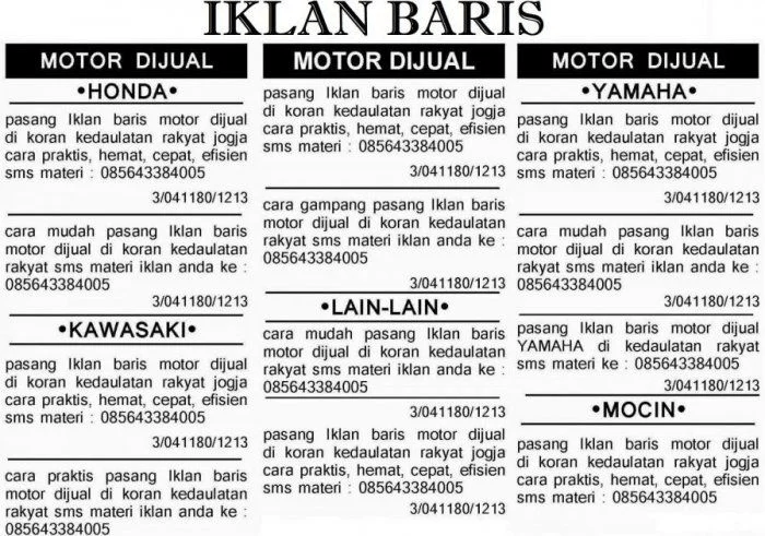 Contoh Iklan Baris di Koran