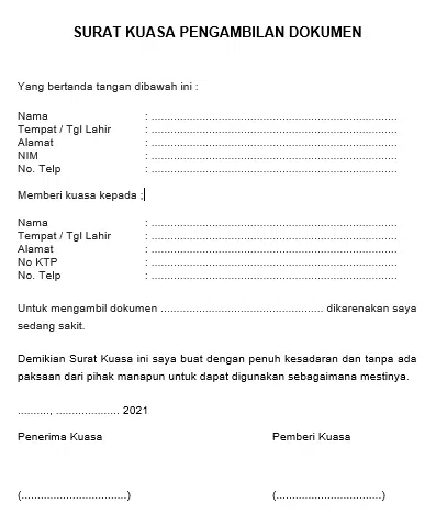 Contoh Surat Kuasa Pengambilan Dokumen Penting