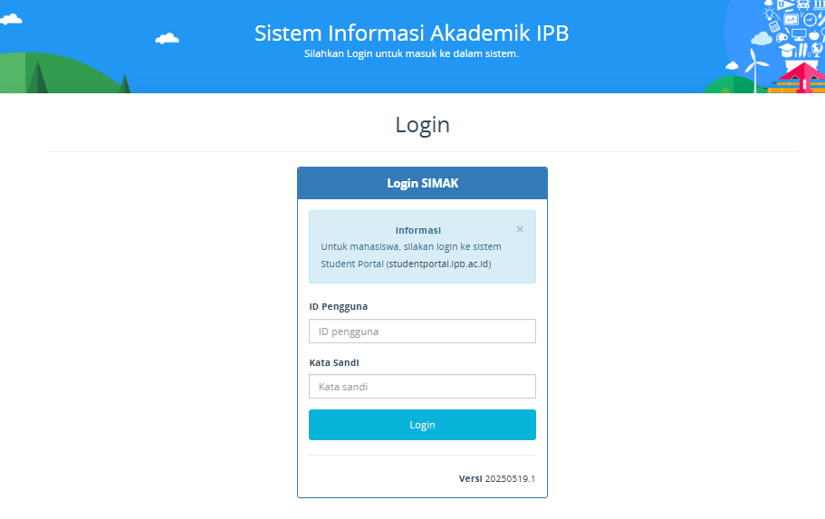 tampilan laman login simak ipb 