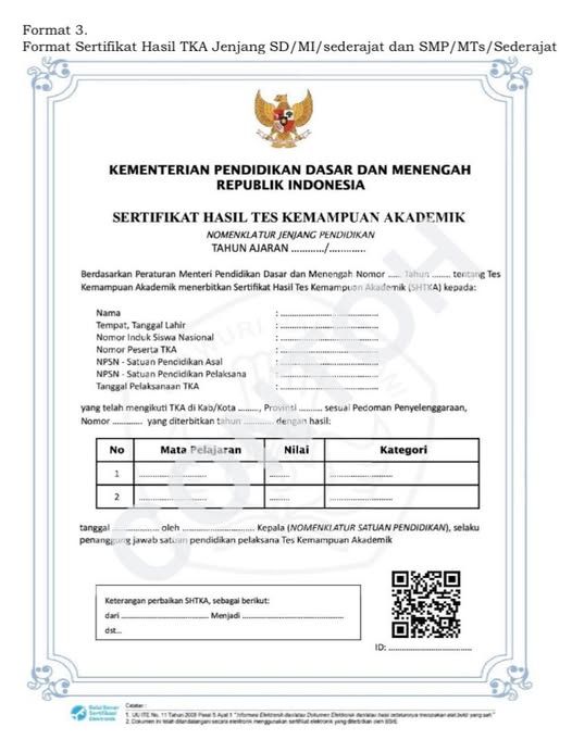 contoh sertifikat tka jenjang sd dan smp