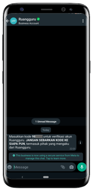 Screenshot kode verifikasi