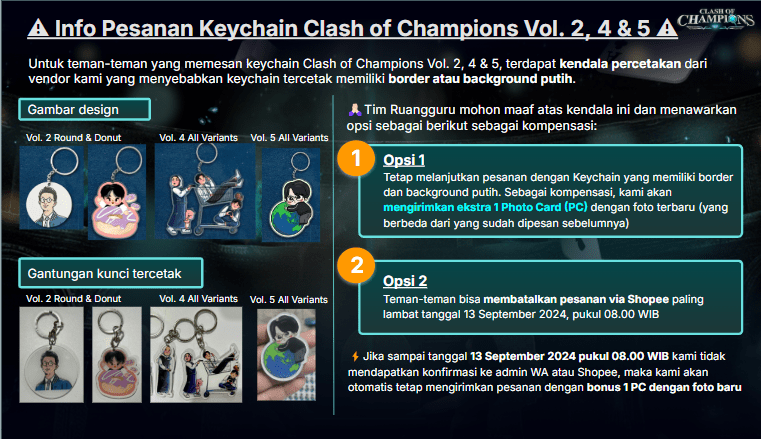 info pesanan keychain clash of champions