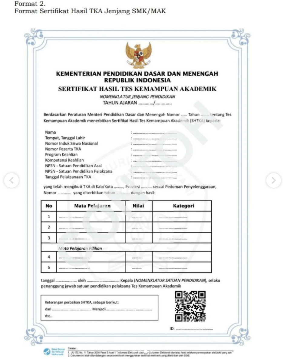 contoh sertifikat tka jenjang smk/mak