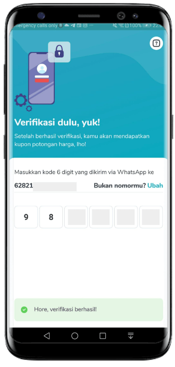 Screenshot nomor terverifikasi