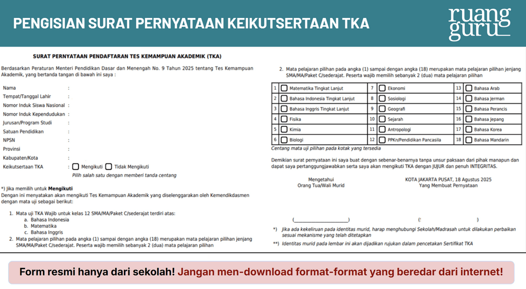 contoh surat pernyataan mengikuti TKA