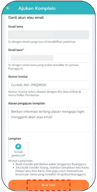 Screenshot Masukkan Email lama dan baru