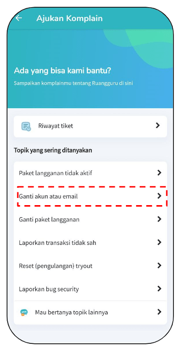 Screenshot Ganti Akun atau Email