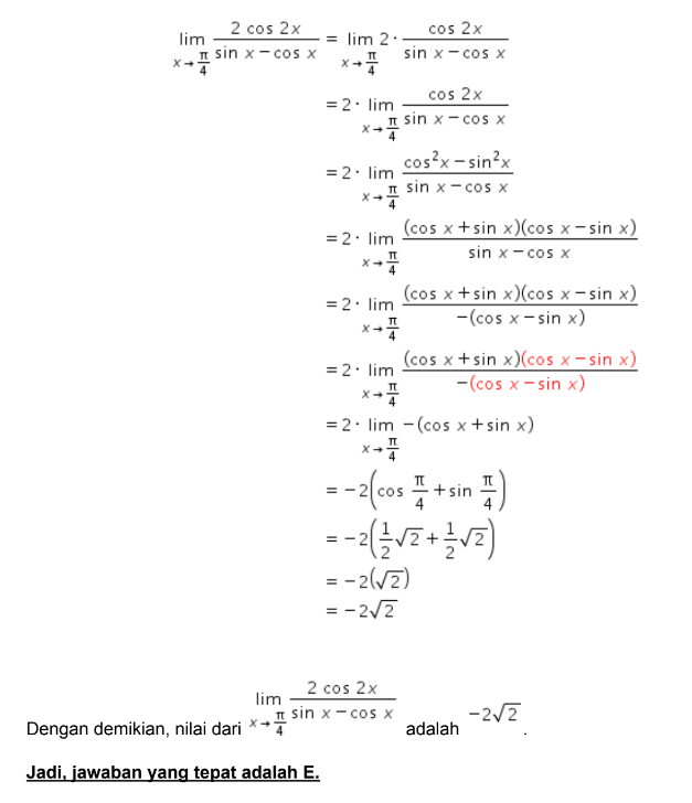 Latsol pts kelas 12 ipa - limit fungsi trigonometri